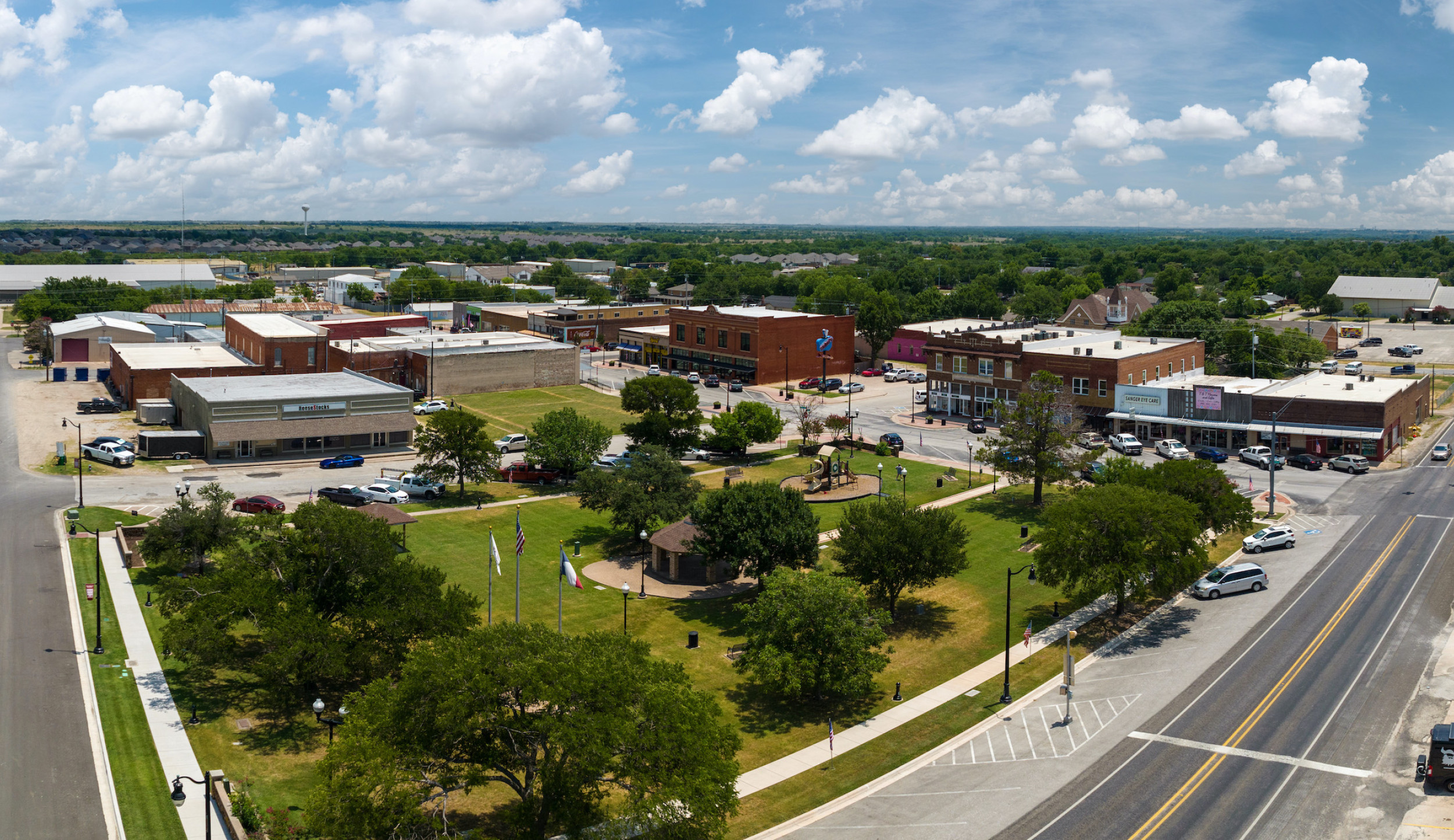 aerial of downtown sanger