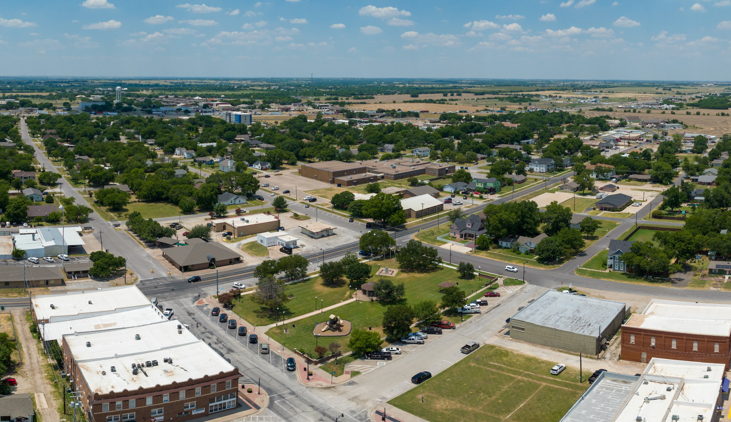 aerial of downtown sanger